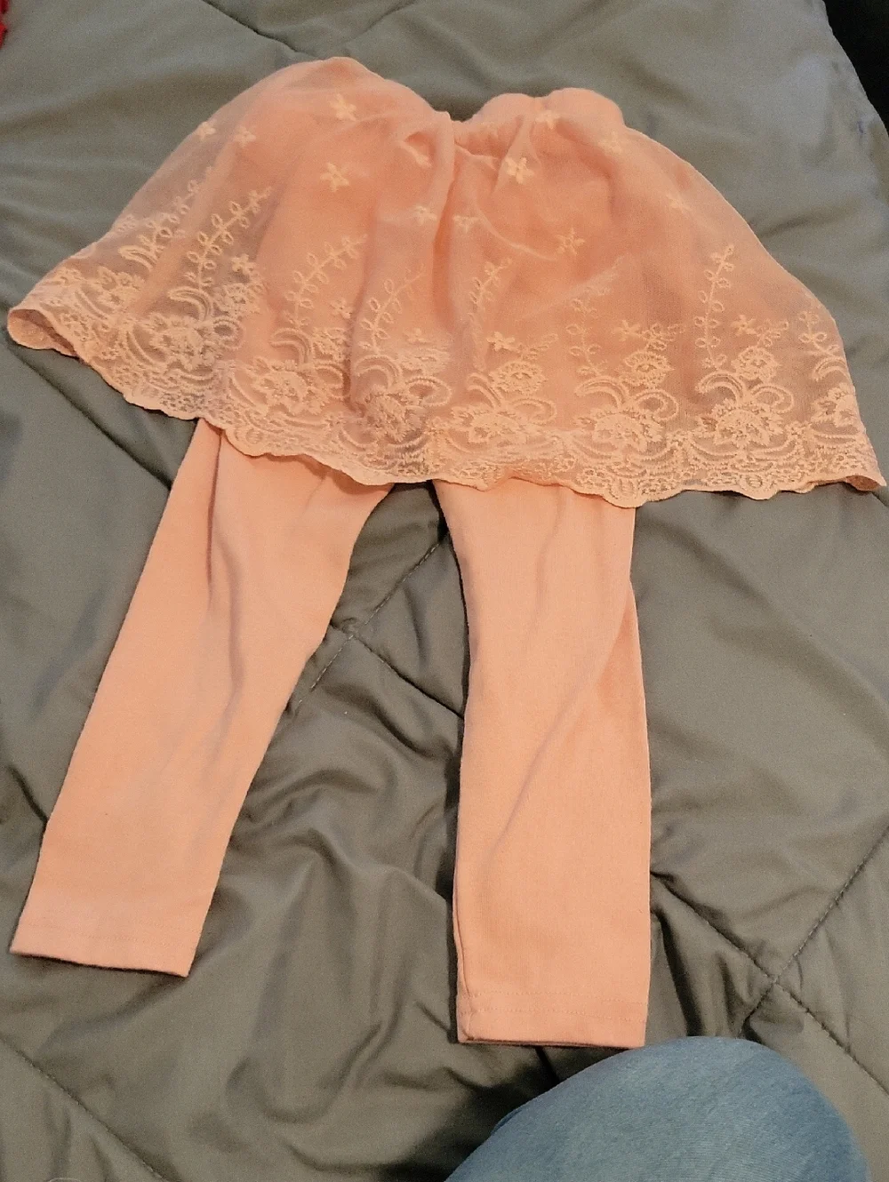 SHEIN Peach Lace Skirted Leggings for Girls